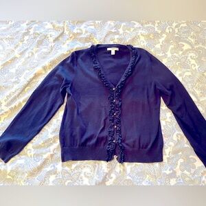 Navy blue ruffled cardigan by Liz Claiborne, XL